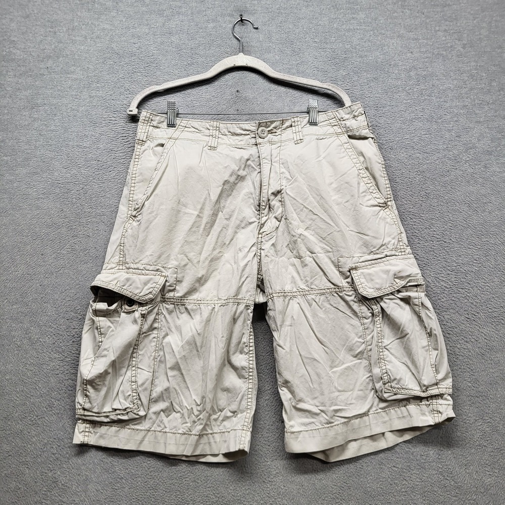 VINTAGE Polo Jeans Co. Ralph Lauren Men Shorts 32 Beige Cargo Button 12" Y2K